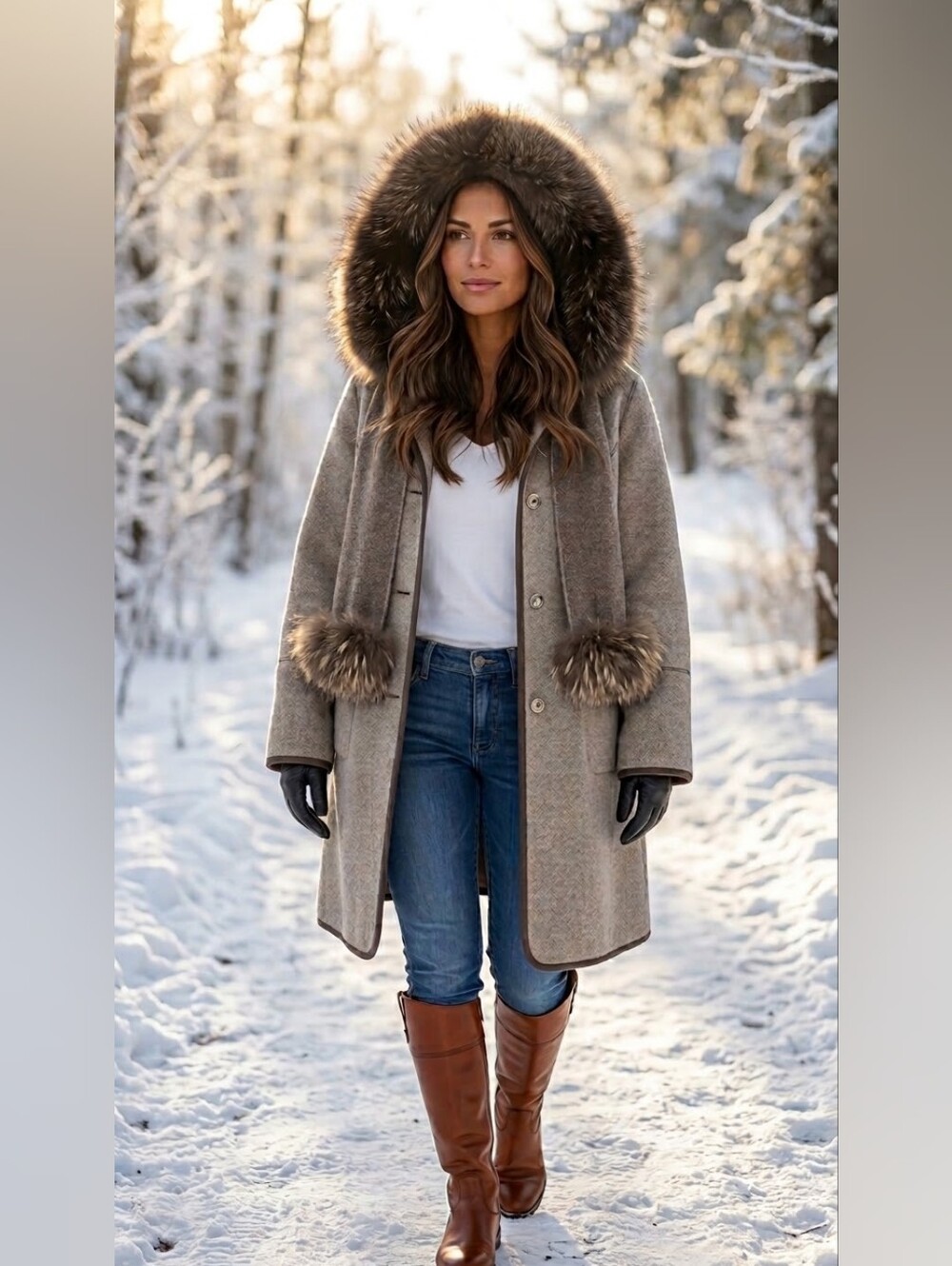 EPSILON CANADA Époustouflant Manteau en laine & fourrure véritable
